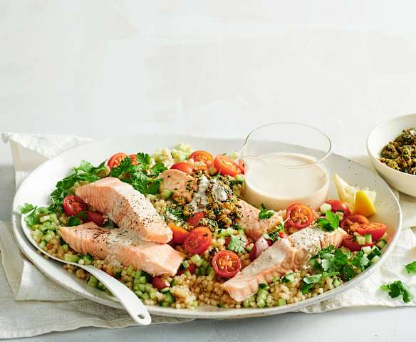 Middle Eastern salmon with tahini yoghurt