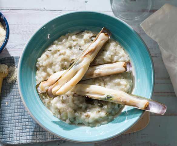 Risotto de algas con navajas