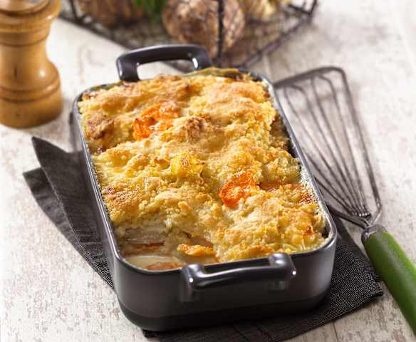 Gratin de légumes anciens au fromage de brebis