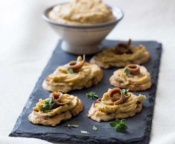 White Bean Purée and Anchovy on Crostini