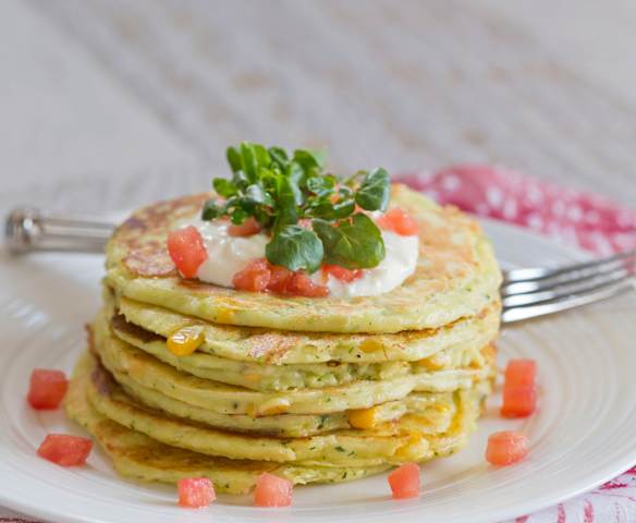 Courgette, Corn and Ricotta Pancakes