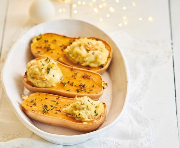 Abóbora-manteiga com bacalhau e camarão Abóbora-manteiga com bacalhau e camarão
