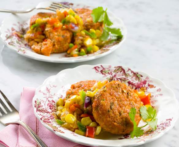Baked Salmon Cakes with Corn Salsa