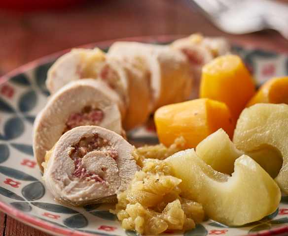 Chicken Involtini with Apples, Sweet Potatoes and Curry Sauce