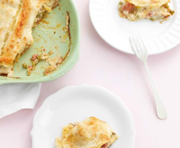 Lasagna di pesce e piselli