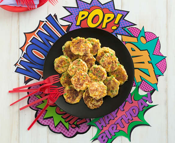 Salami, pea and corn fritters