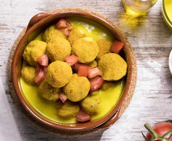 Polpette di faraona su crema di peperoni dolci