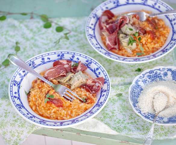 Risotto tomate-coppa-artichaut