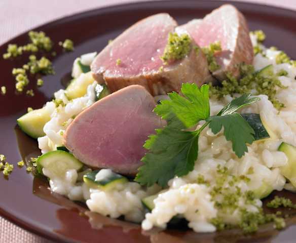 Schweinefilet mit Zucchini-Risotto