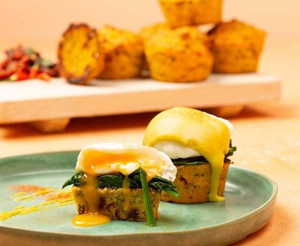 Eggs Benedict and corn muffins Eggs Benedict and corn muffins