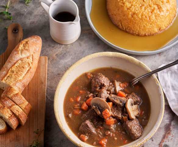 Beef Bourguignon and Warm Lemon Pudding with Lemon Syrup