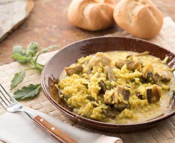 Arroz con ternasco y borraja