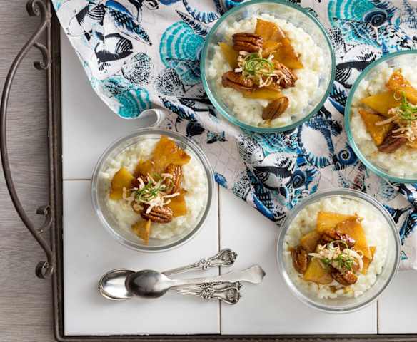 Coconut-lime rice pudding with caramelised pineapple