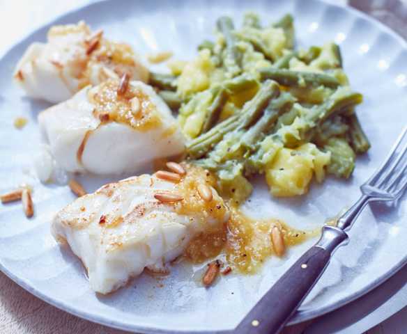 Kabeljau mit Bohnen-Kartoffelstampf Kabeljau mit Bohnen-Kartoffelstampf