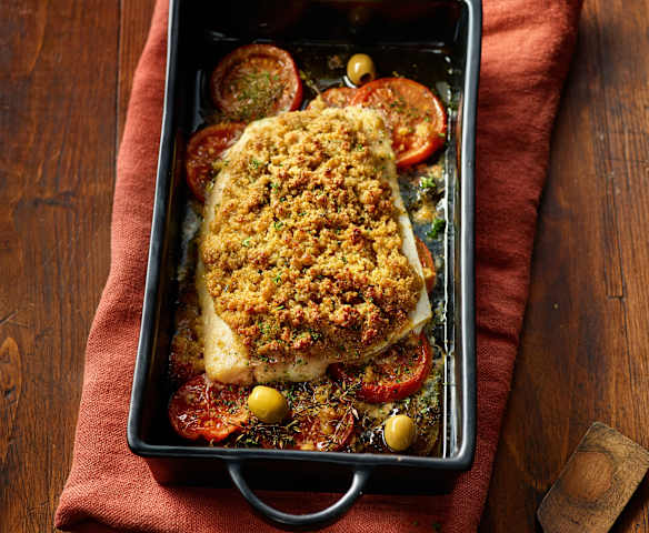 Fischfilet mit Oliven-Käse-Kruste