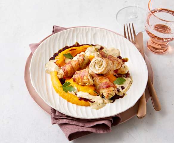 Kalbs-Involtini mit Apfel-Kürbispüree