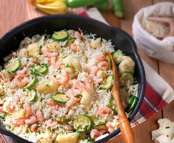 Riso con gamberi e verdure