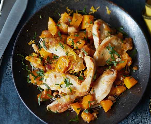 Sauté de poulet au potimarron et aux agrumes