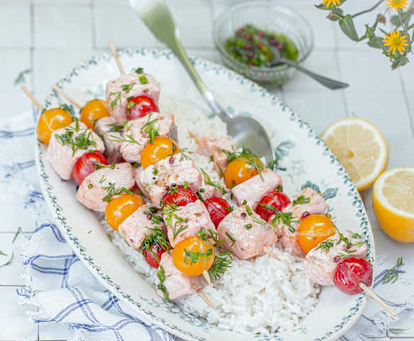 Brochettes de saumon aux tomates cerise