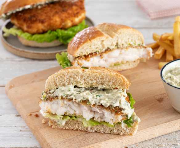 Hamburguesa de pescado empanado
