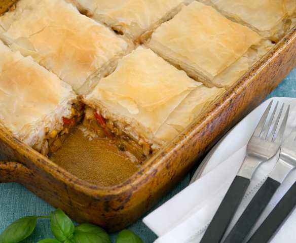 Ριγκατόνι με φύλλα μπακλαβά