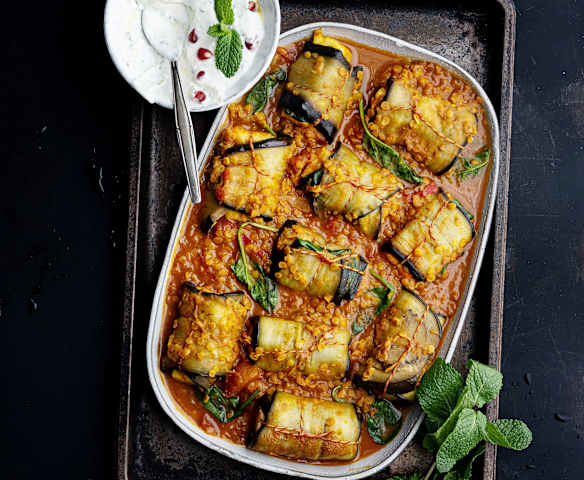 Auberginenröllchen mit Paneer