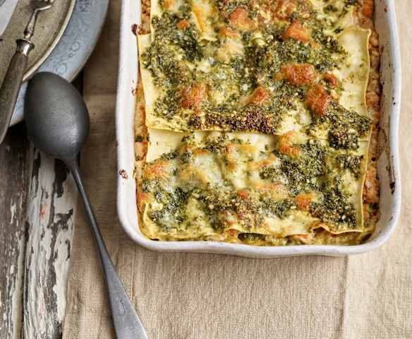 Lasanha de frango com pesto