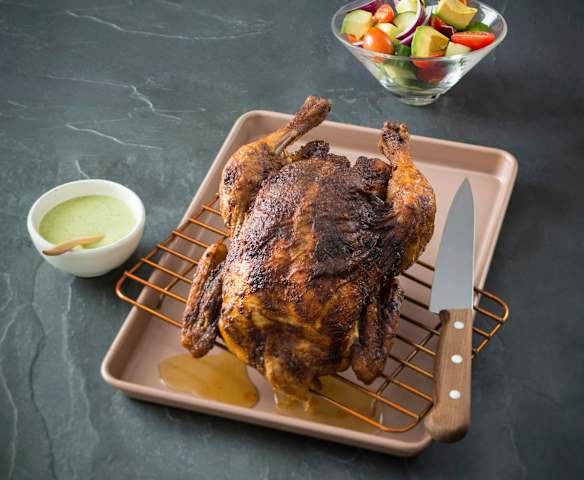 Peruvian roast chicken with green sauce and avocado salad (MEATER+®)