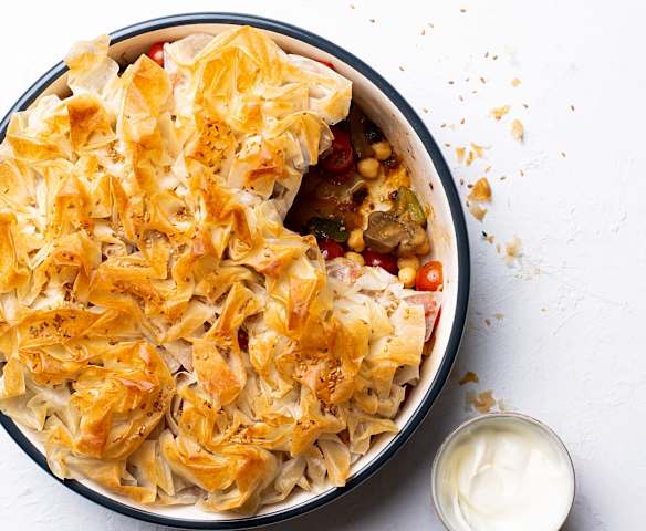 Pastel crujiente de verduras y garbanzos