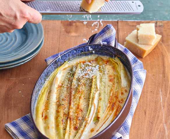 Poireaux gratinés à la crème de parmesan