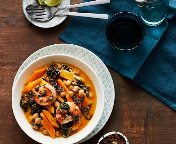 Grünkohl-Curry mit Garnelen