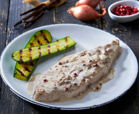 Pesce spada alla vaniglia e pepe rosa