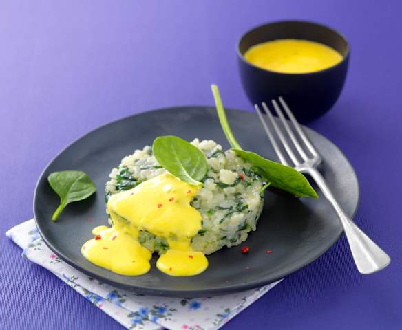 Spinat-Risotto mit Safrancreme