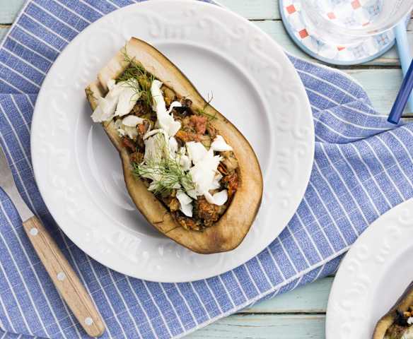 Gusci di melanzana con filetti di sogliola