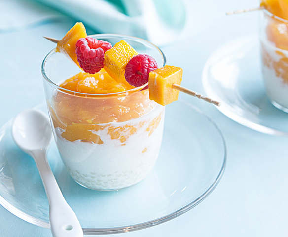 Postre de tapioca y mango