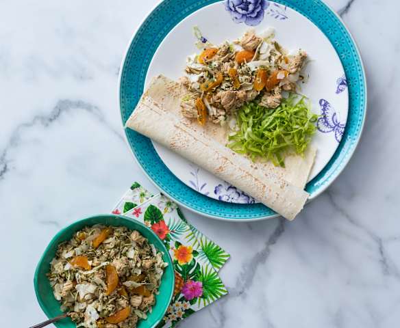 Pork, apricot & coconut wraps Pork, apricot & coconut wraps