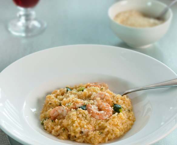 Risotto con calabacín y langostinos