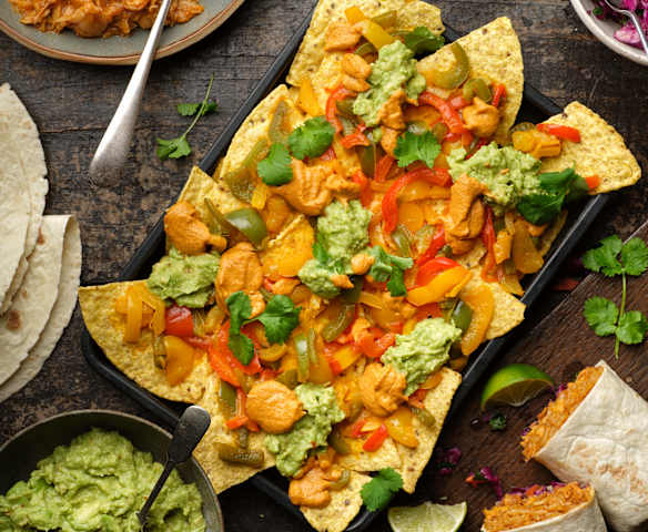 Sweet Pepper Nachos with Guacamole; BBQ Jackfruit Burritos
