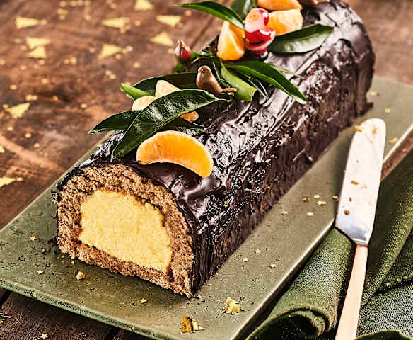 Bûche pain d'épices, mousse clémentine