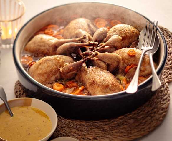 Caille, sauce à l'orange et carotte