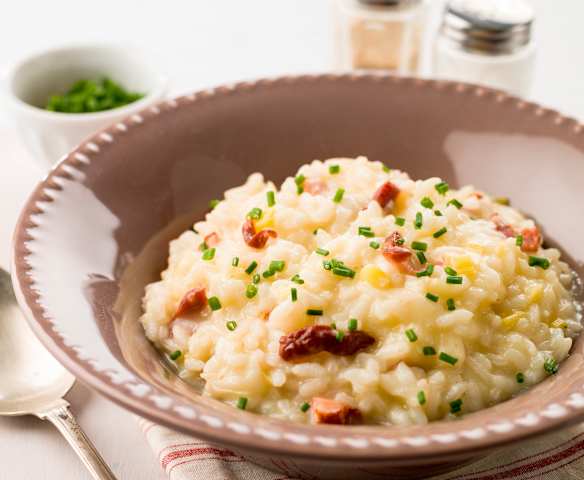 Risoto de bacon e alho-francês