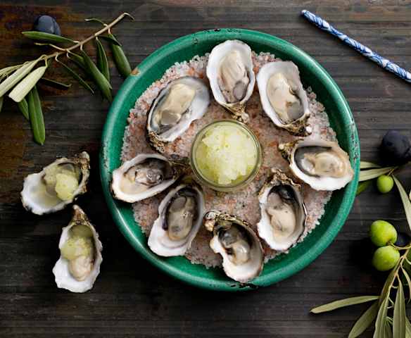 Oysters with lime granita