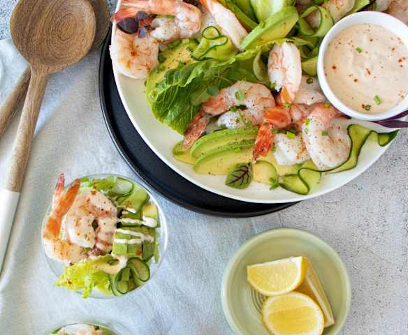 Prawn cocktail with gin-pickled cucumbers