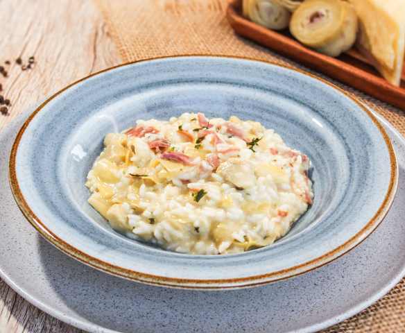 Risoto de alcachofra com presunto Parma