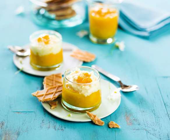 Mousse mascarpone à la vanille sur compotée de mangues