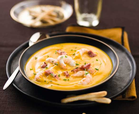 Velouté de patate douce et panais aux langoustines Velouté de patate douce et panais aux langoustines