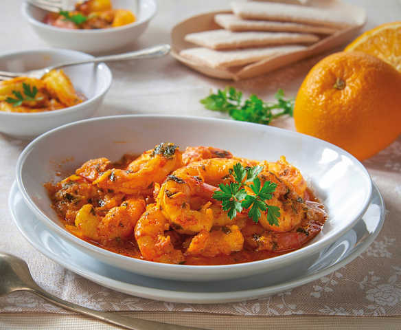 Gamberoni zafferano e arancia