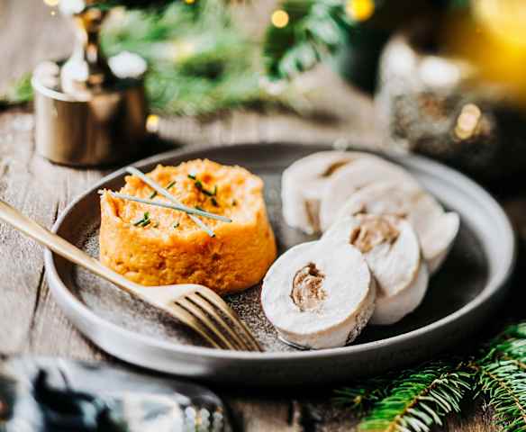 Ballotine de foie gras sous-vide et purée de carotte-pomme de terre
