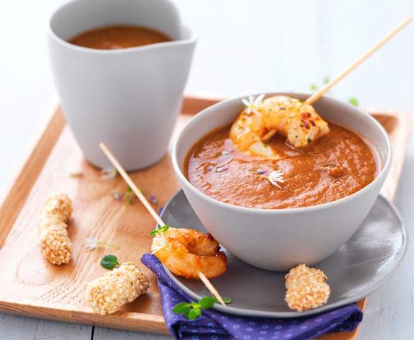 Gaspacho tomate-gambas