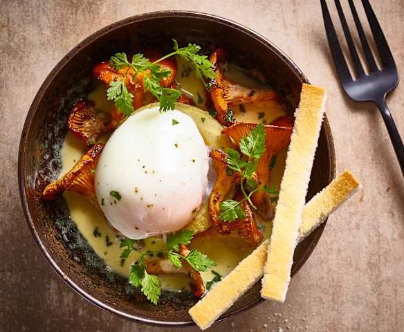 Œufs basse température, artichauts et girolles